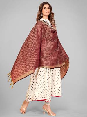 Vbuyz Women'S Art Silk Maroon Woven Design Dupatta 4