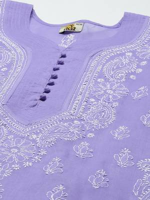 Ada Hand Embroidered Mauve Cotton Lucknow Chikankari Indian Women Kurta - A175579 5