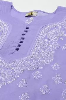 Ada Hand Embroidered Mauve Cotton Lucknow Chikankari Indian Women Kurta - A175579