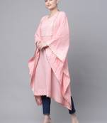 Ahalyaa Women Light Pink Cotton Printed Flared Sleeve Kaftan Kurta