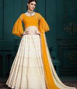 White thread embroidery georgette semi stitched lehenga
