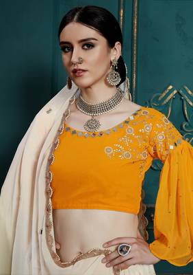 White thread embroidery georgette semi stitched lehenga 3