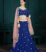Navy-blue thread embroidery georgette semi stitched lehenga
