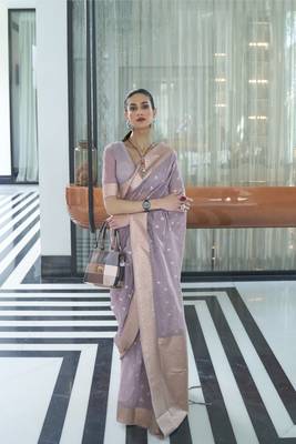 Purple woven silk saree with blouse 1
