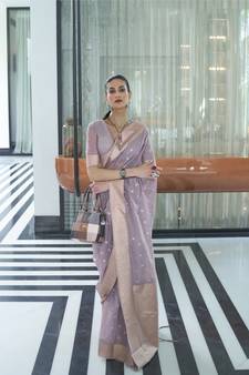 Purple woven silk saree with blouse