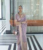 Purple woven silk saree with blouse