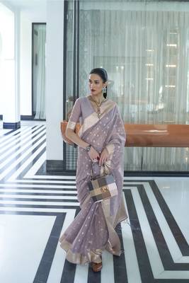 Purple woven silk saree with blouse 2
