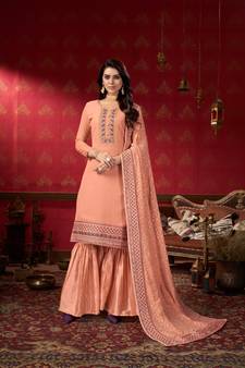 Peach embroidered faux georgette salwar