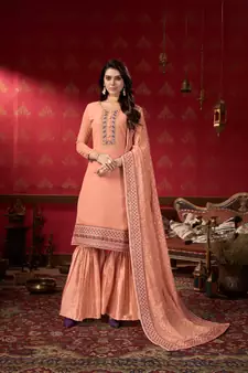 Peach embroidered faux georgette salwar