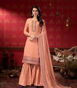 Peach embroidered faux georgette salwar