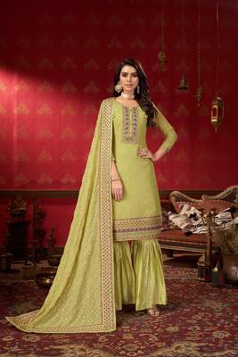 Lime embroidered faux georgette salwar 1