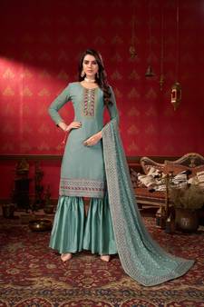 Blue embroidered faux georgette salwar