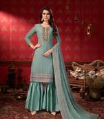 Blue embroidered faux georgette salwar