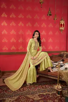 Lime embroidered faux georgette salwar