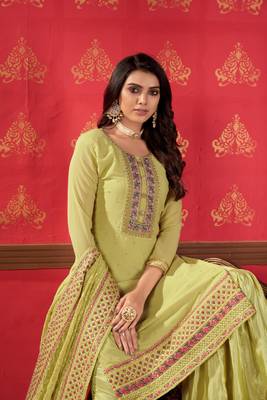 Lime embroidered faux georgette salwar 3