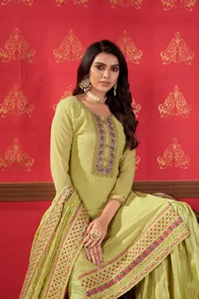 Lime embroidered faux georgette salwar