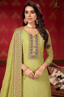 Lime embroidered faux georgette salwar 4