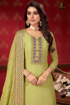 Lime embroidered faux georgette salwar