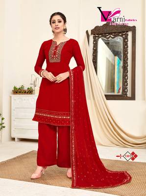 Red embroidered georgette salwar 1