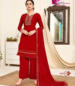 Red embroidered georgette salwar