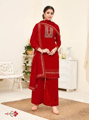 Red embroidered georgette salwar 2