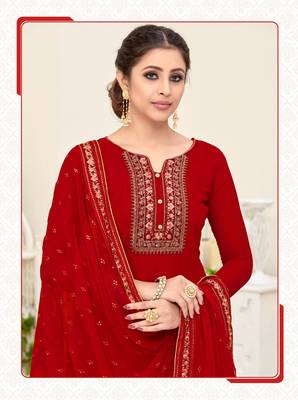 Red embroidered georgette salwar 3
