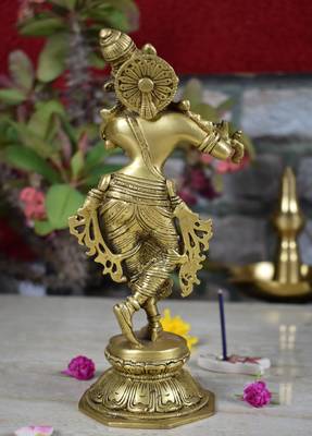 Vintage Gulley Brass Krishna Antique Standing Idol 4