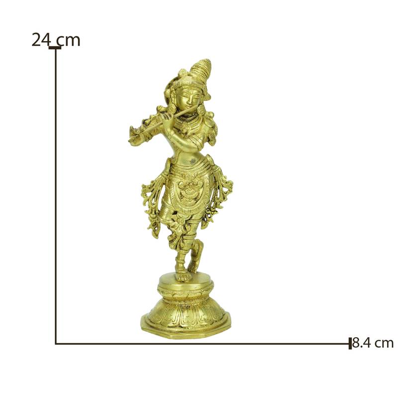 Vintage Gulley Brass Krishna Antique Standing Idol