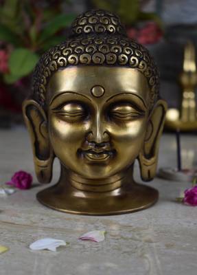 Vintage Gulley Brass Buddha Head  4