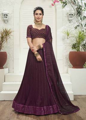 Zari Sequence Embroidered Crush Organza Net Lehenga 1