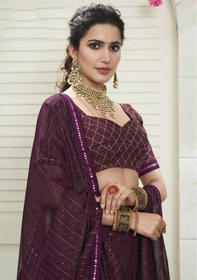 Zari Sequence Embroidered Crush Organza Net Lehenga 2