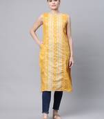 Ahalyaa Women's Mustard Cotton Printed Kurta