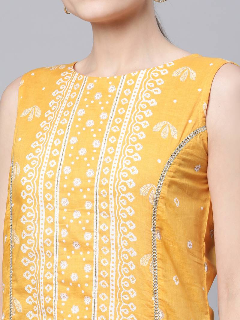 Ahalyaa Women's Mustard Cotton Printed Kurta