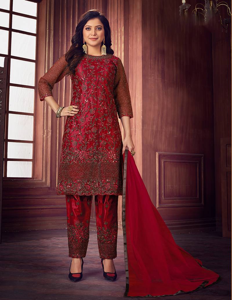 red net dress designs pakistani Luxury Embroidered Red Net Formal Dress Best Price Online in Pakistan