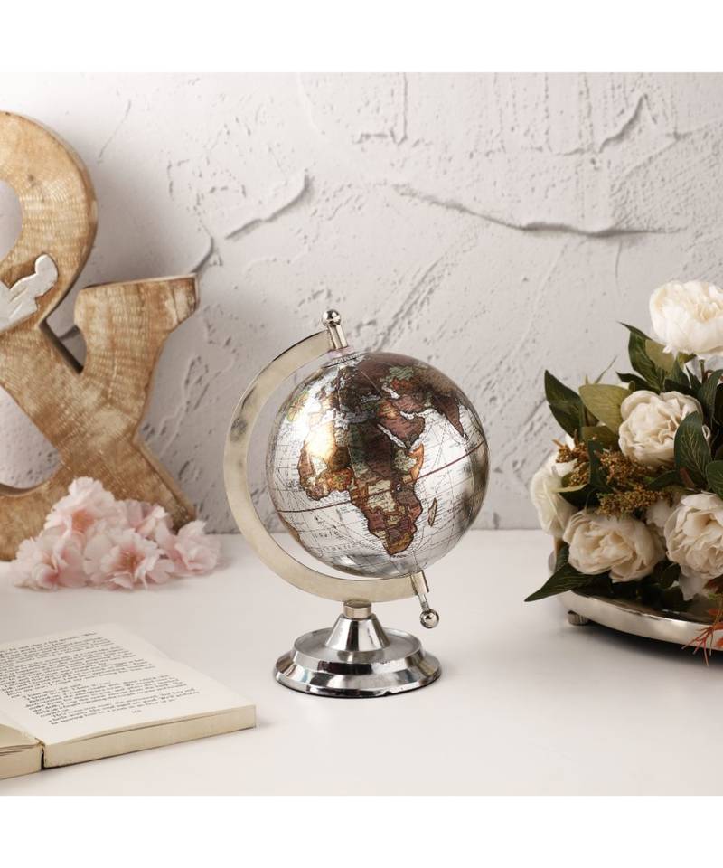 Zvasti Decorative Silver Metallic Globe. Decorative Table Top Globe, Decorative World Globes for Home Decor