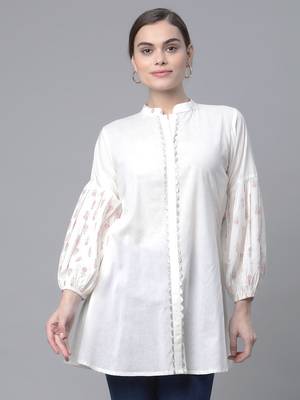 Ahalyaa Women Off White Cotton Printed Tunic 1