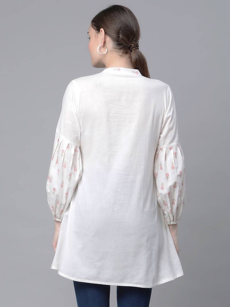Ahalyaa Women Off White Cotton Printed Tunic