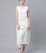 Ahalyaa Women Off White Cotton Printed Kurta with Trousers