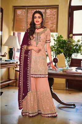 Peach embroidered faux georgette salwar 1