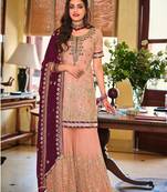 Peach embroidered faux georgette salwar