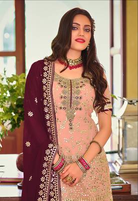 Peach embroidered faux georgette salwar 2