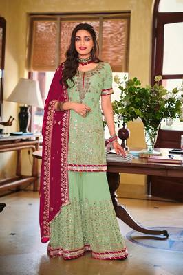 Light-green embroidered faux georgette salwar 1