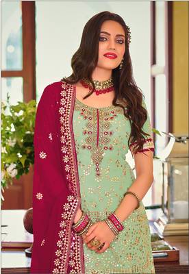 Light-green embroidered faux georgette salwar 2
