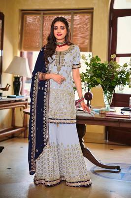 Lavender embroidered faux georgette salwar 1
