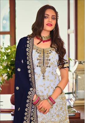 Lavender embroidered faux georgette salwar 2
