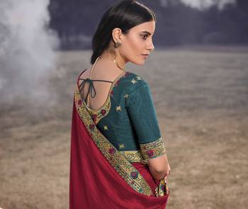 Heavy Vichitra Silk Embroidered Border Saree 3