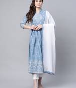 Ahalyaa Women Pastel Blue Printed Kurta Pant Set With Dupatta