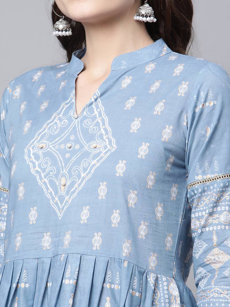 Ahalyaa Women Pastel Blue Printed Kurta Pant Set With Dupatta