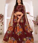  Maroon Floral Print Georgette Lehenga Choli