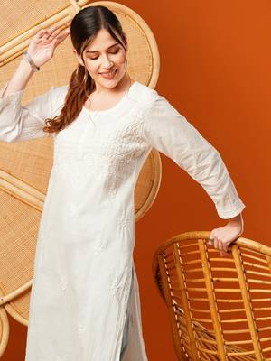 Hand Embroidered White Cotton Lucknowi Chikankari Women Kurta 6